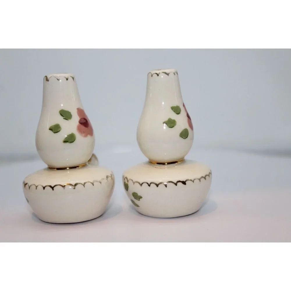 Salt & Pepper Shakers - Vintage Poinsettia Studios CA Ceramic Lanterns & Tray